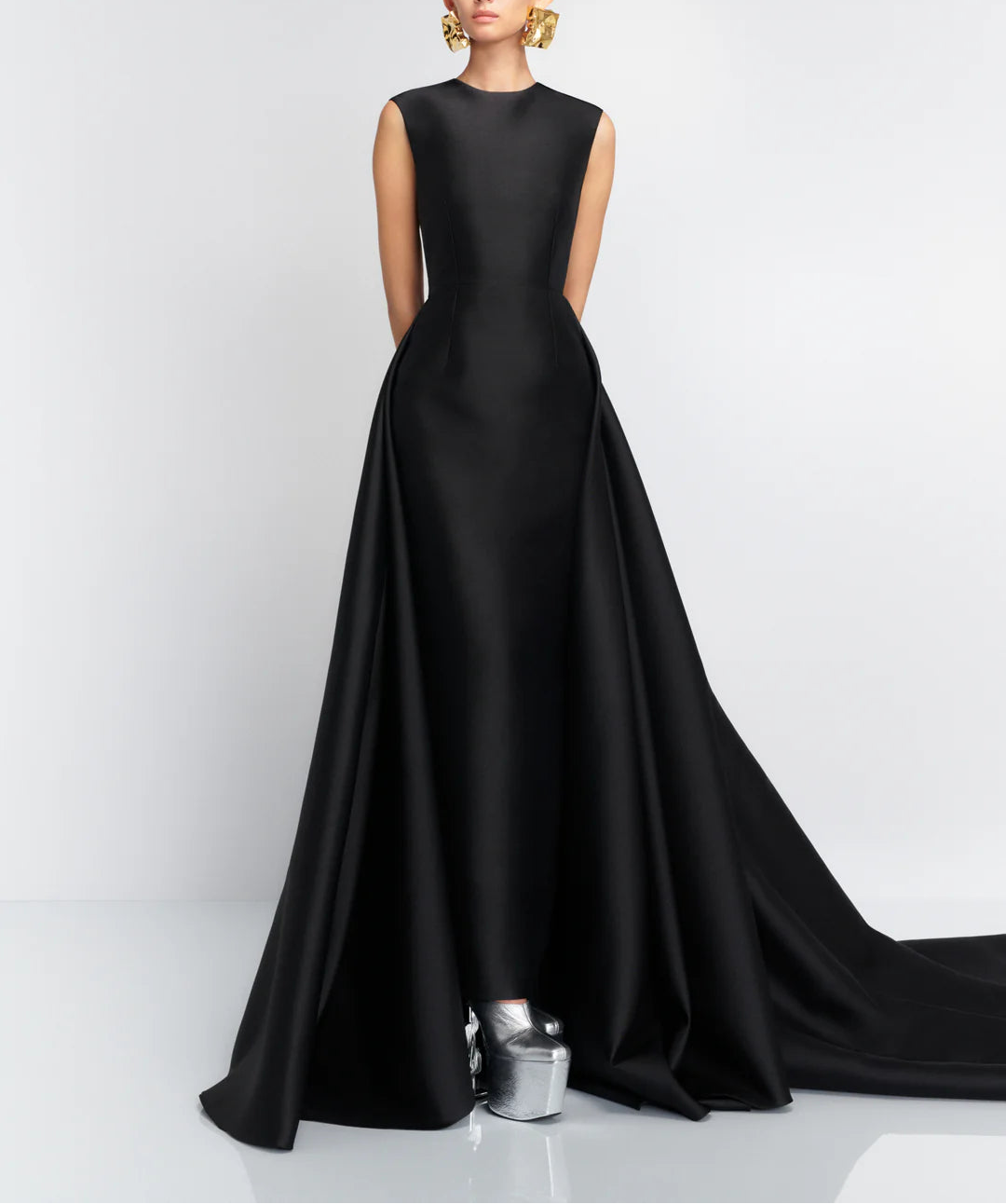 sleeveless sculpted gown with dramatic flare skirt – NOIR