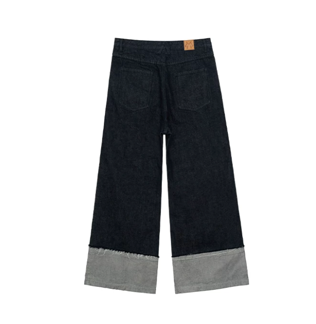 Wide-Leg Cuffed Denim Jeans - Classic