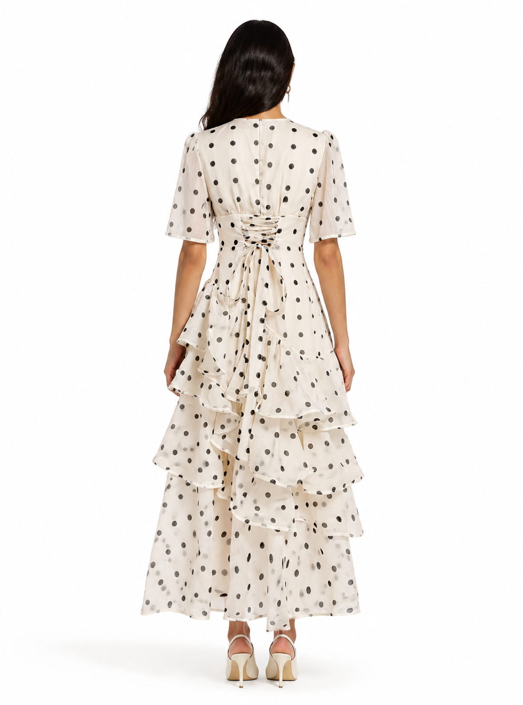 Ivory Polka Dot Ruffle Maxi Dress – Dottie