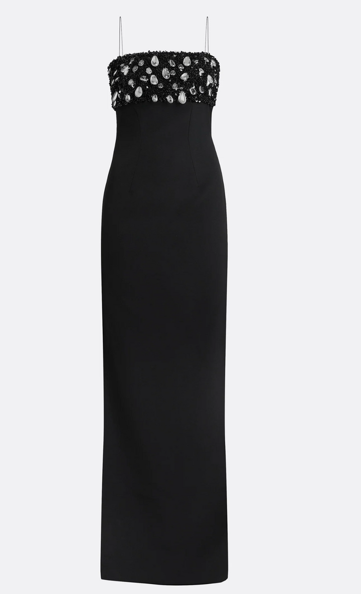 Crystal-Embellished Column Gown - Onyx