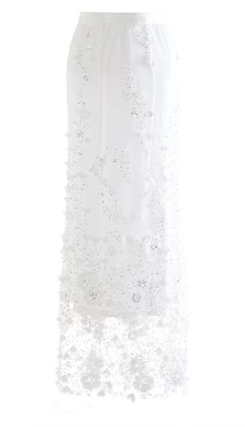 White Embellished Maxi Skirt – SNOWFALL