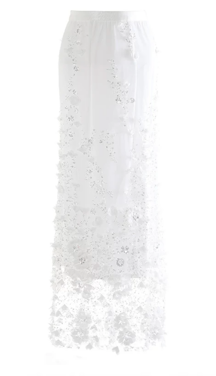 White Embellished Maxi Skirt – SNOWFALL