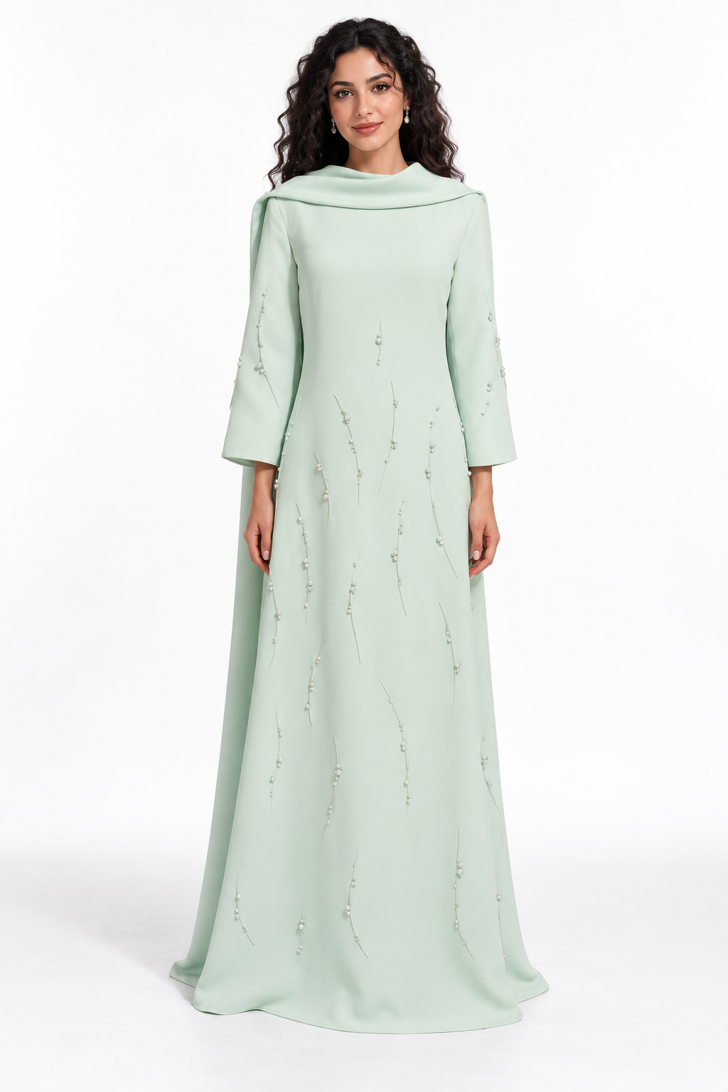 Embellished Cowl Neck A-Line Evening Gown - Grace