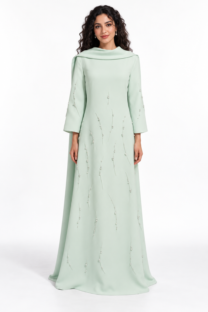 Embellished Cowl Neck A-Line Evening Gown - Grace