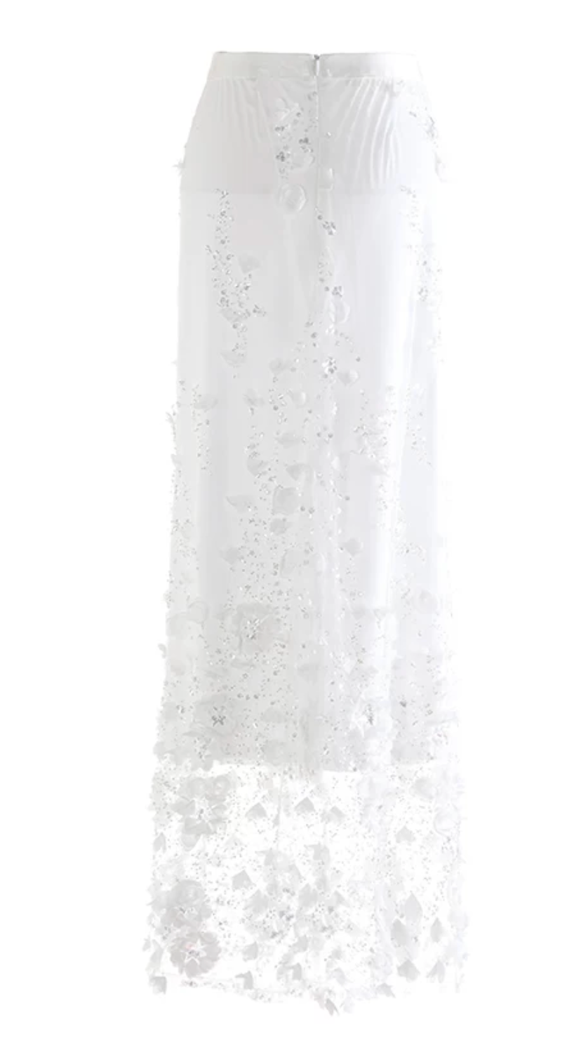 White Embellished Maxi Skirt – SNOWFALL