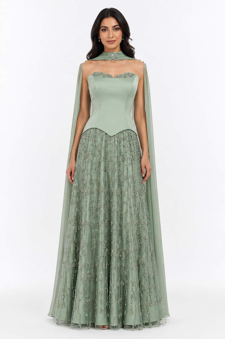 Crystal Draped Evening Gown – MINTELLE