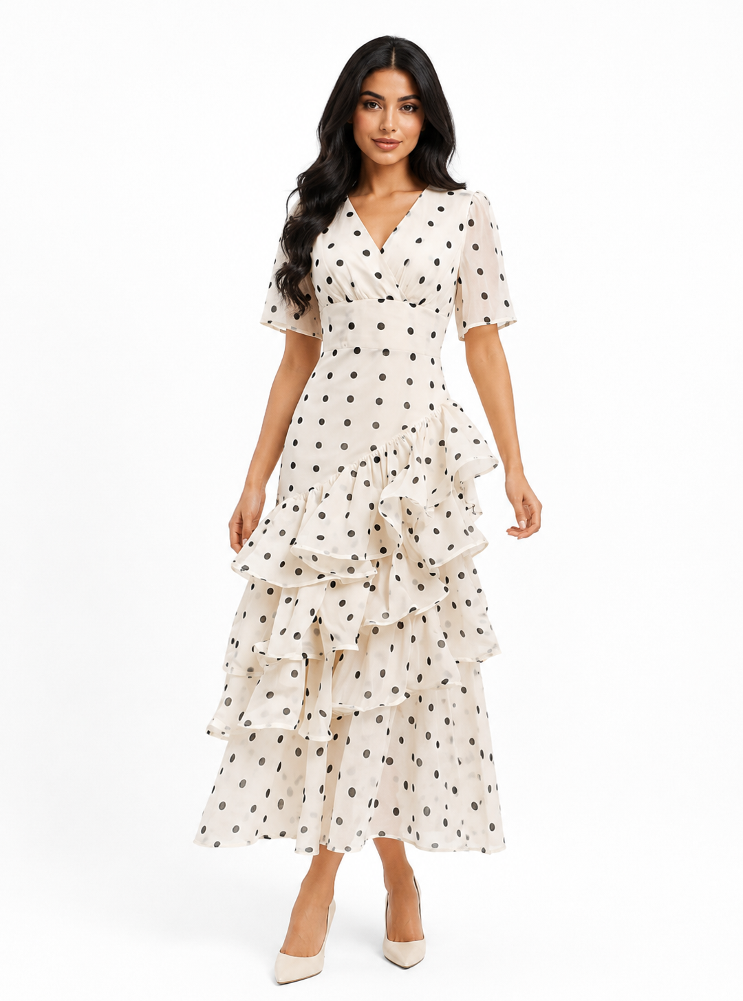Ivory Polka Dot Ruffle Maxi Dress – Dottie