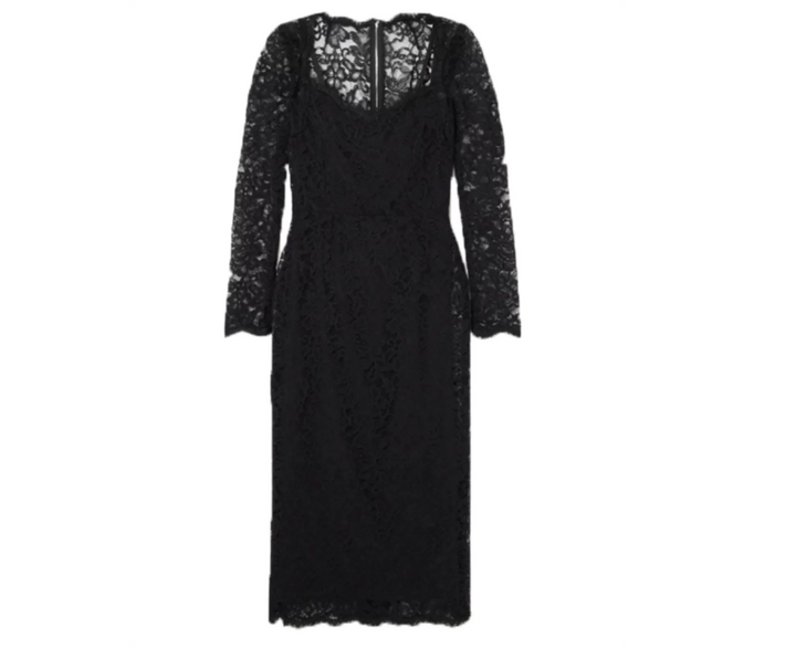 Lace Square-Neck Midi Dress – Noir