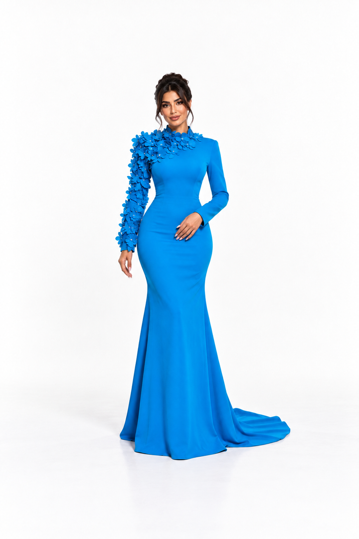 Royal Blue 3D Floral Embellished Mermaid Maxi Dress - Azura