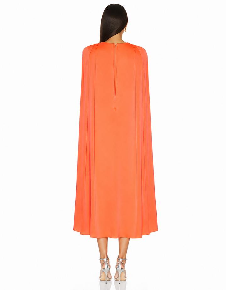 Draped Cape Midi Dress – Coral