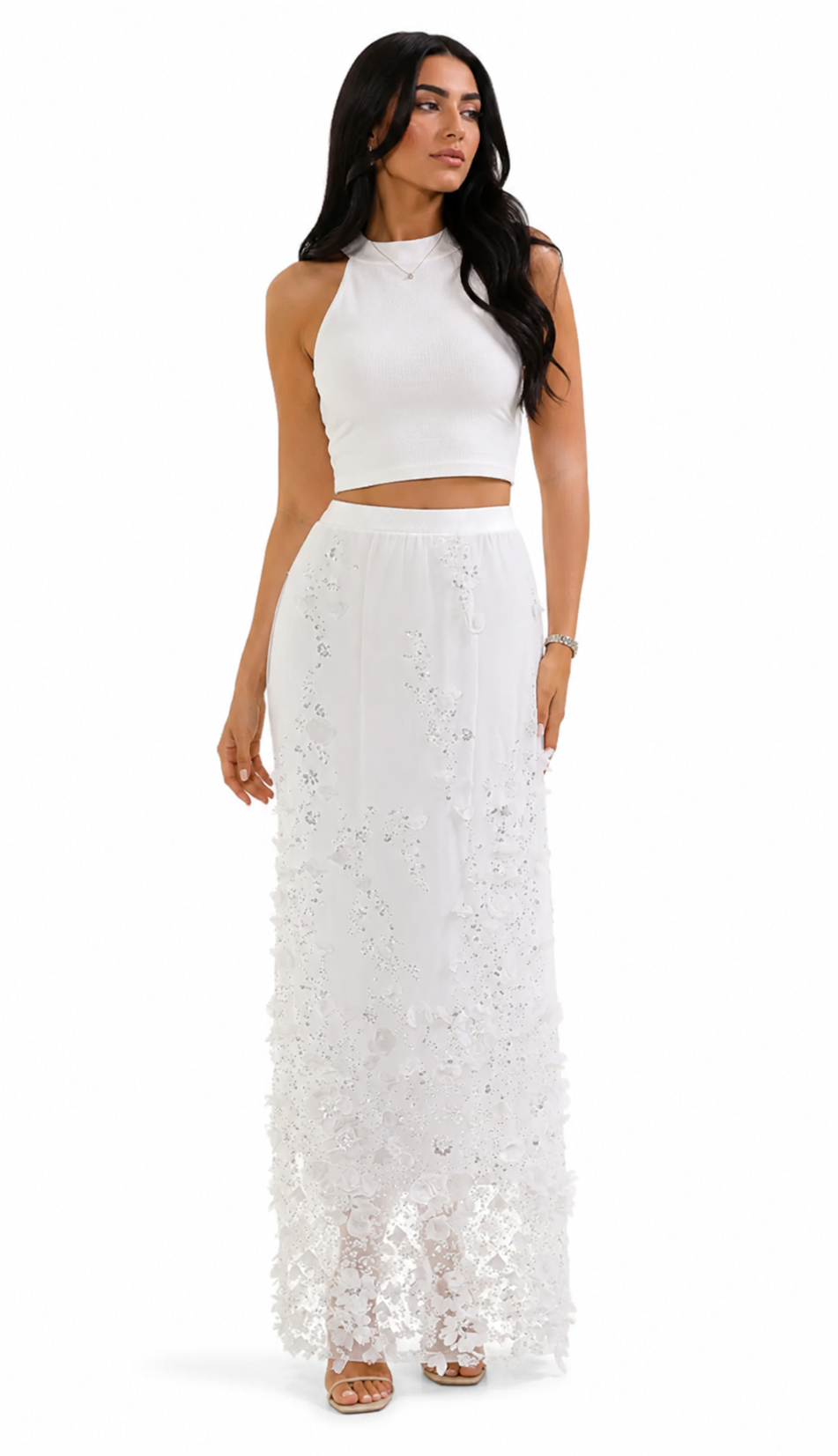 White Embellished Maxi Skirt – SNOWFALL