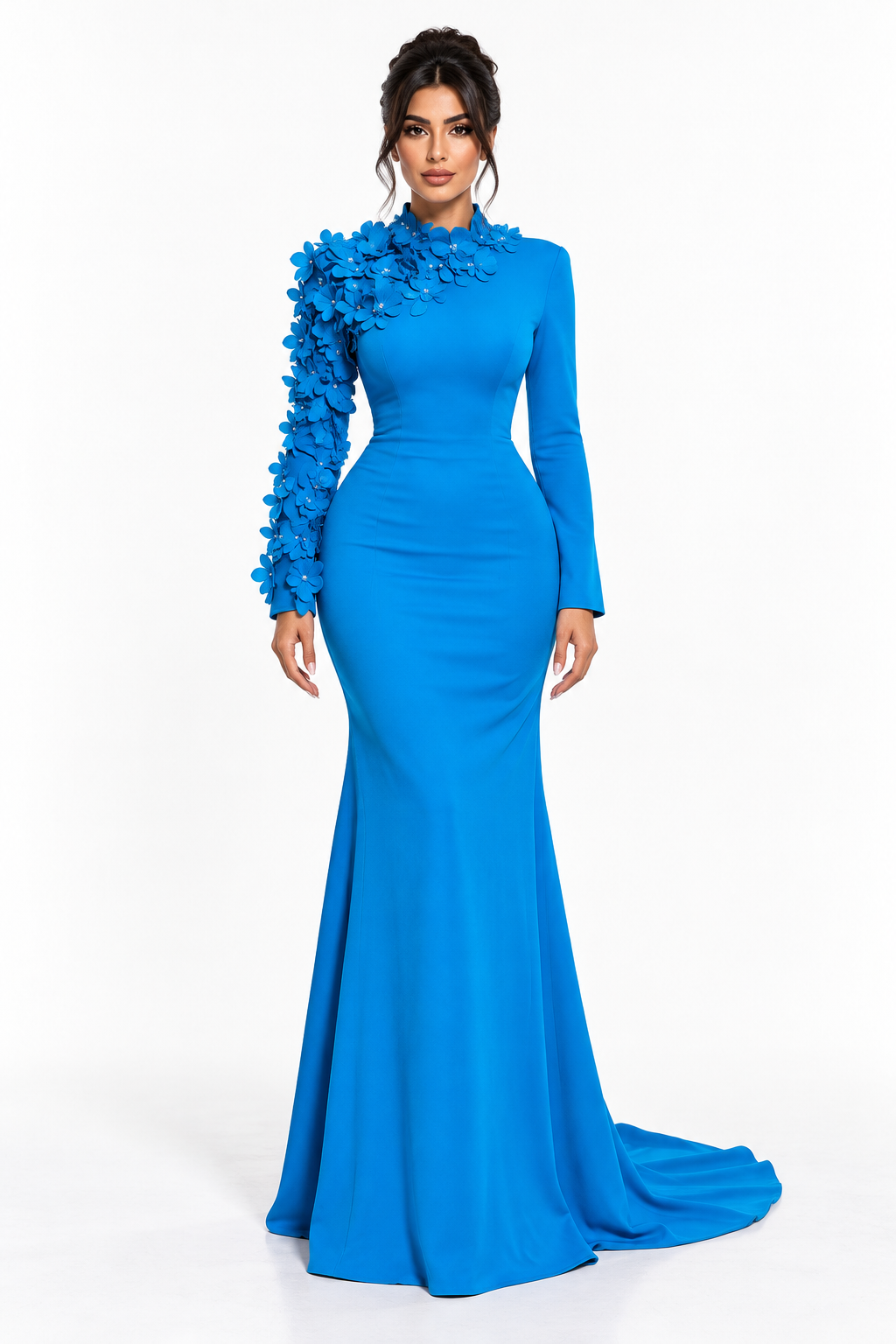 Royal Blue 3D Floral Embellished Mermaid Maxi Dress - Azura