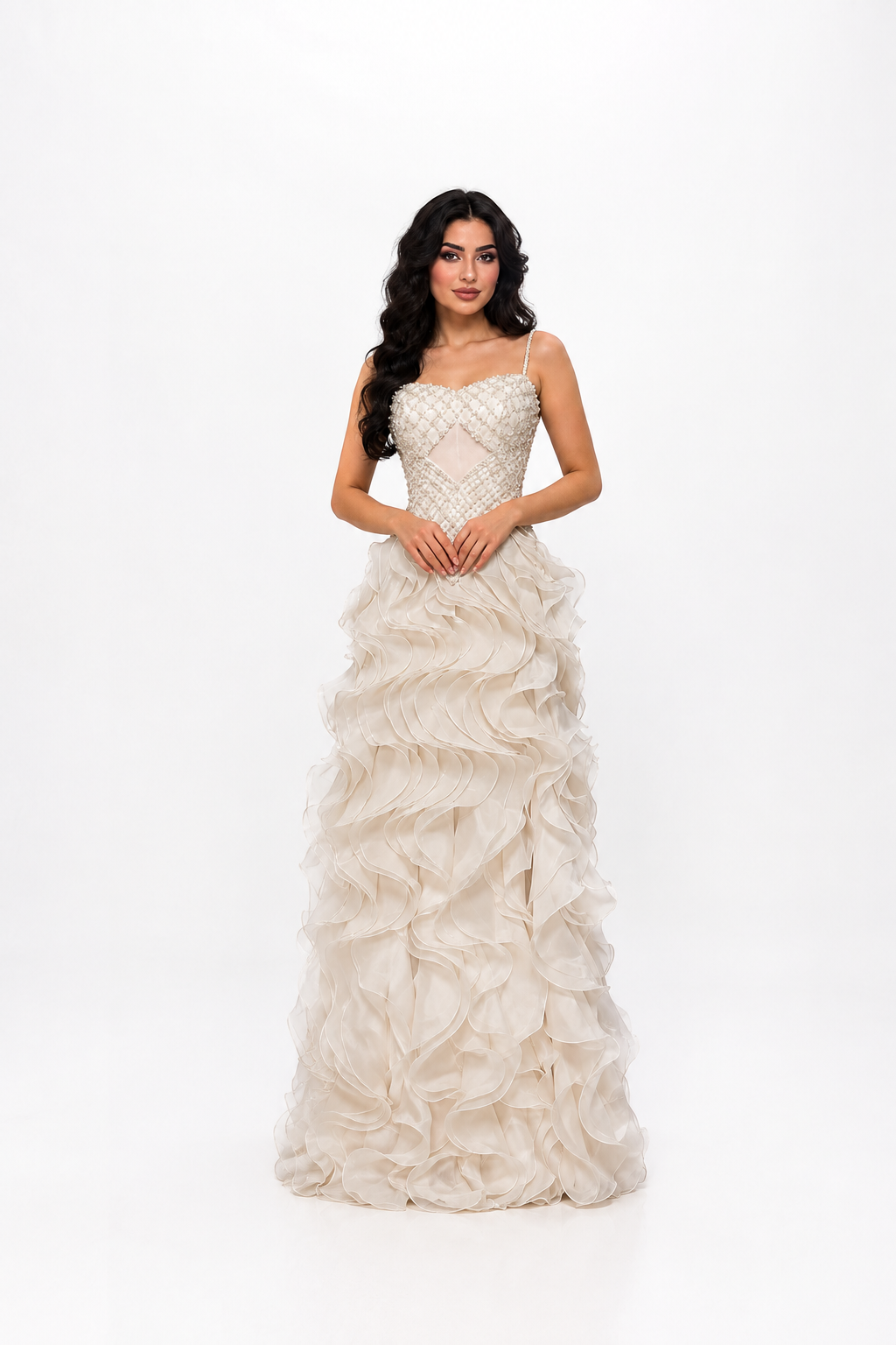 Crystal Ruffle Evening Gown – IVORYA