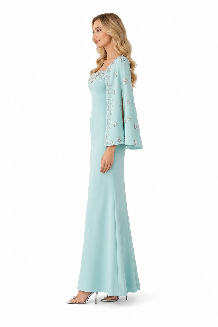 Crystal Cape Square Neck Evening - Aquaria