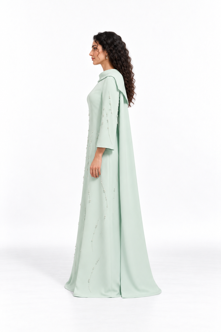 Embellished Cowl Neck A-Line Evening Gown - Grace