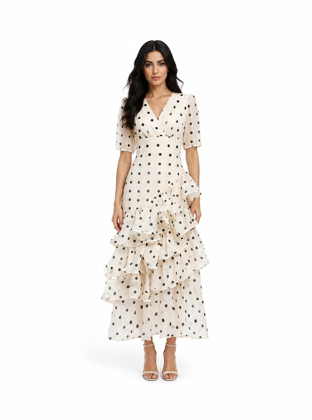Ivory Polka Dot Ruffle Maxi Dress – Dottie