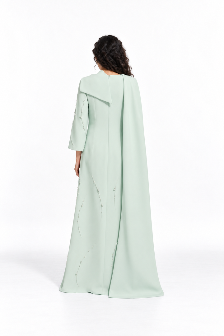 Embellished Cowl Neck A-Line Evening Gown - Grace