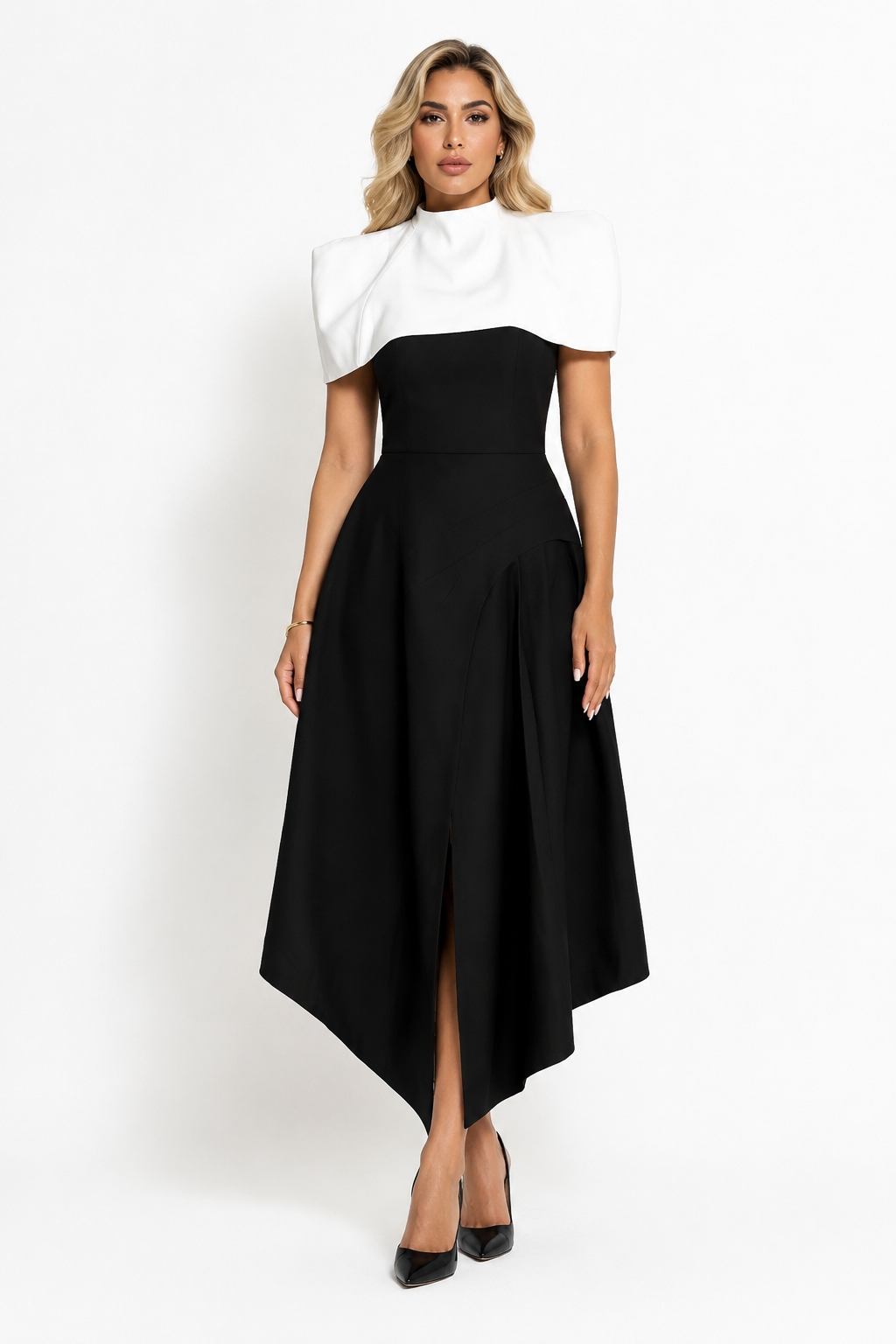 Asymmetric Halter Midi Dress - LORANA
