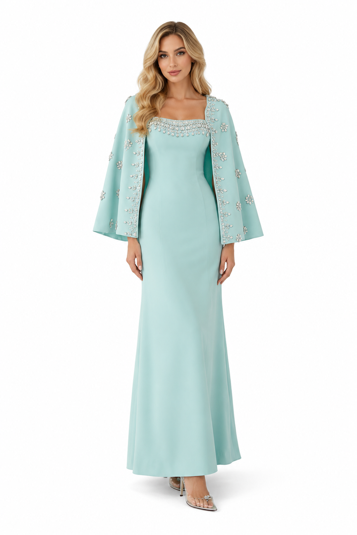 Crystal Cape Square Neck Evening - Aquaria