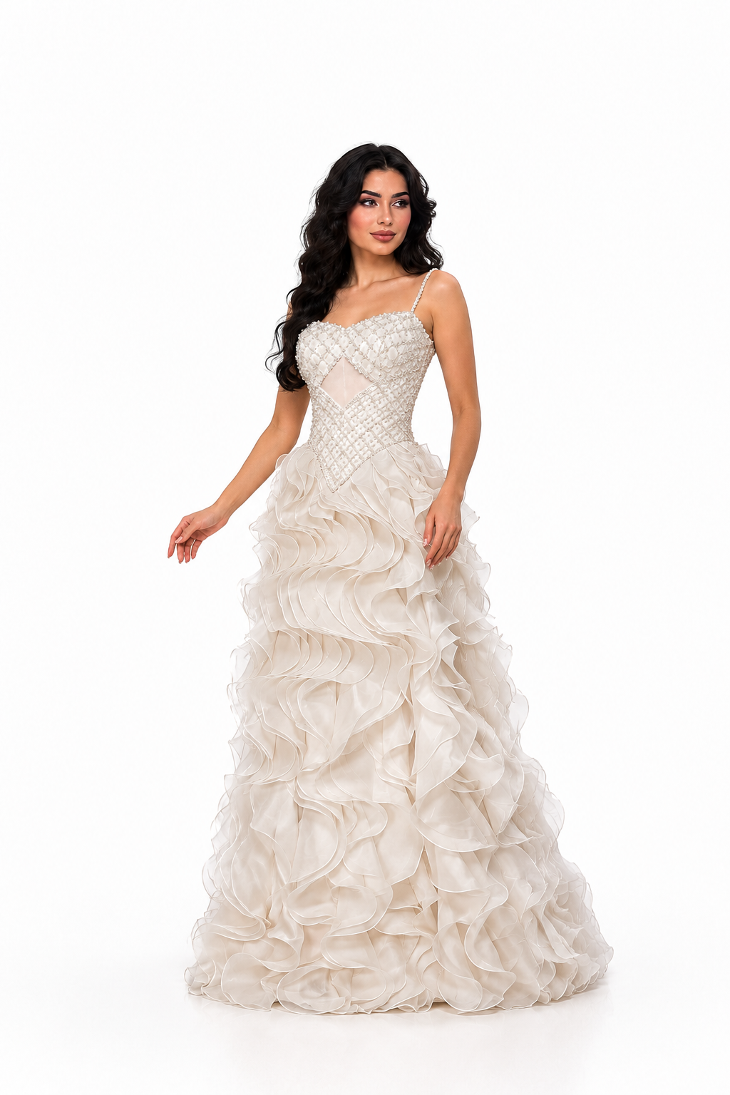 Crystal Ruffle Evening Gown – IVORYA