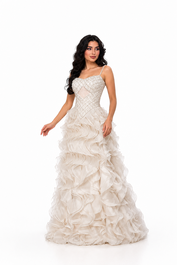 Crystal Ruffle Evening Gown – IVORYA