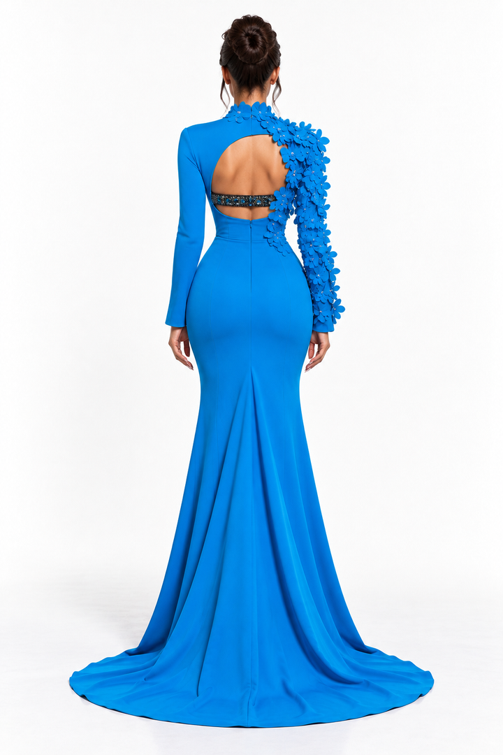 Royal Blue 3D Floral Embellished Mermaid Maxi Dress - Azura