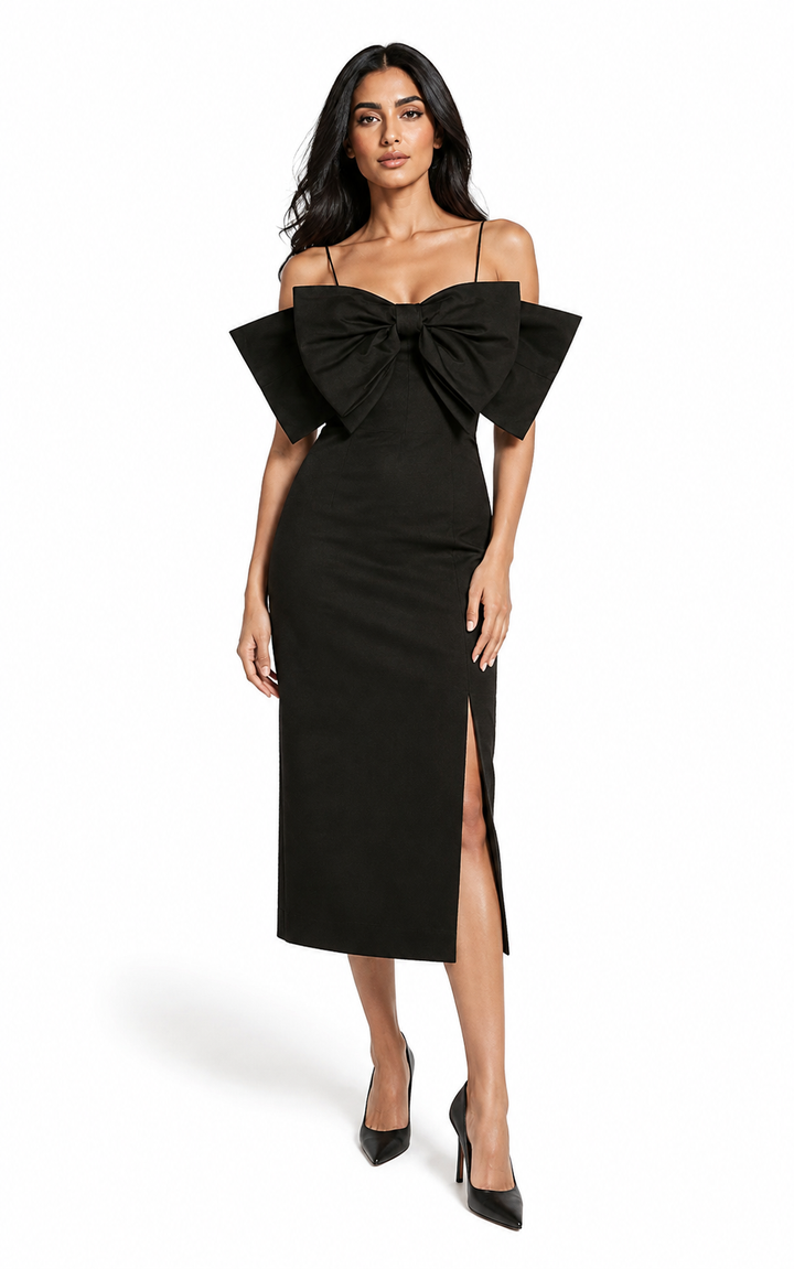 Black Bow Detail Midi Dress – Bowelle