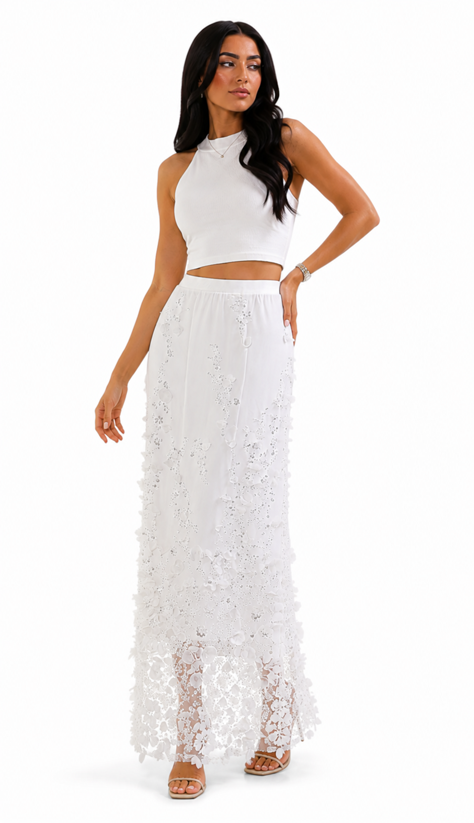 White Embellished Maxi Skirt – SNOWFALL