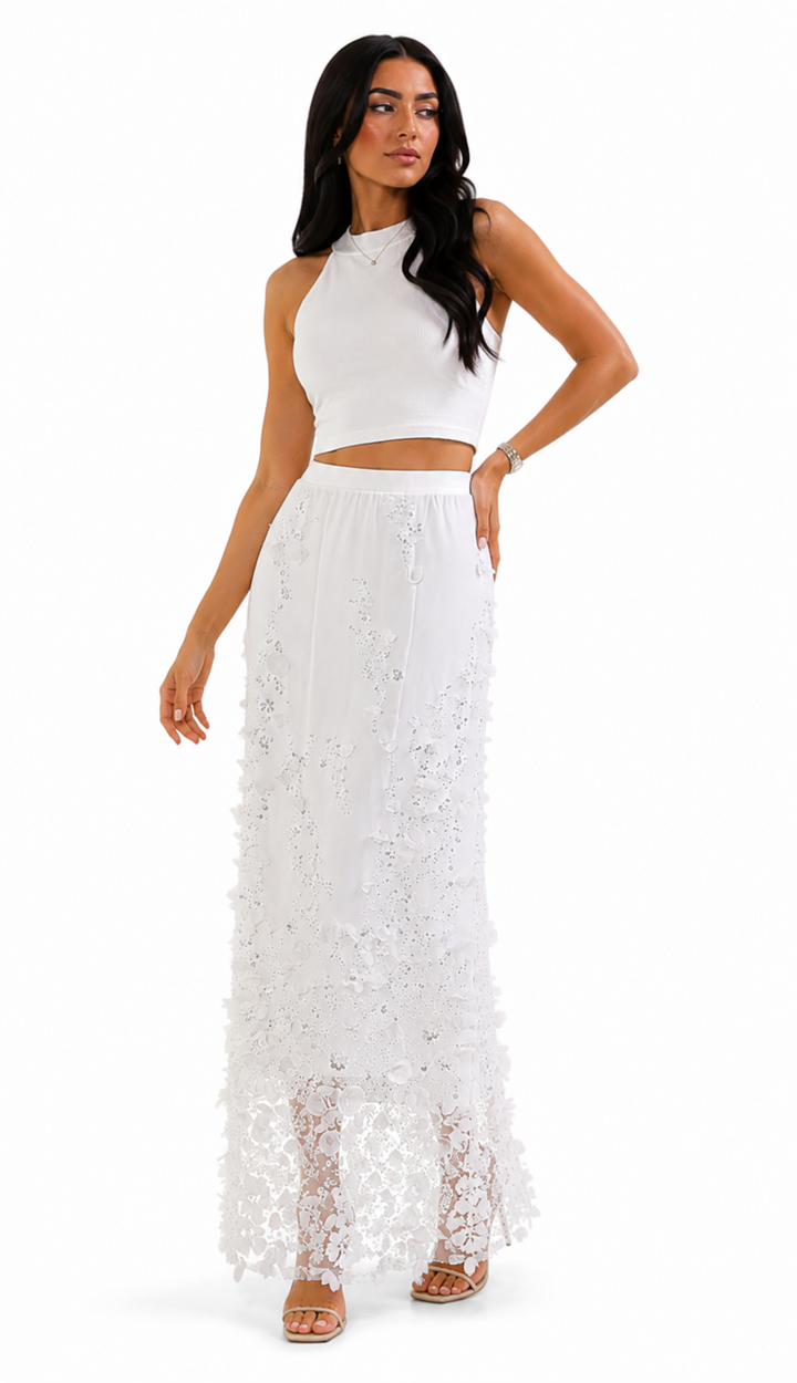 White Embellished Maxi Skirt – SNOWFALL