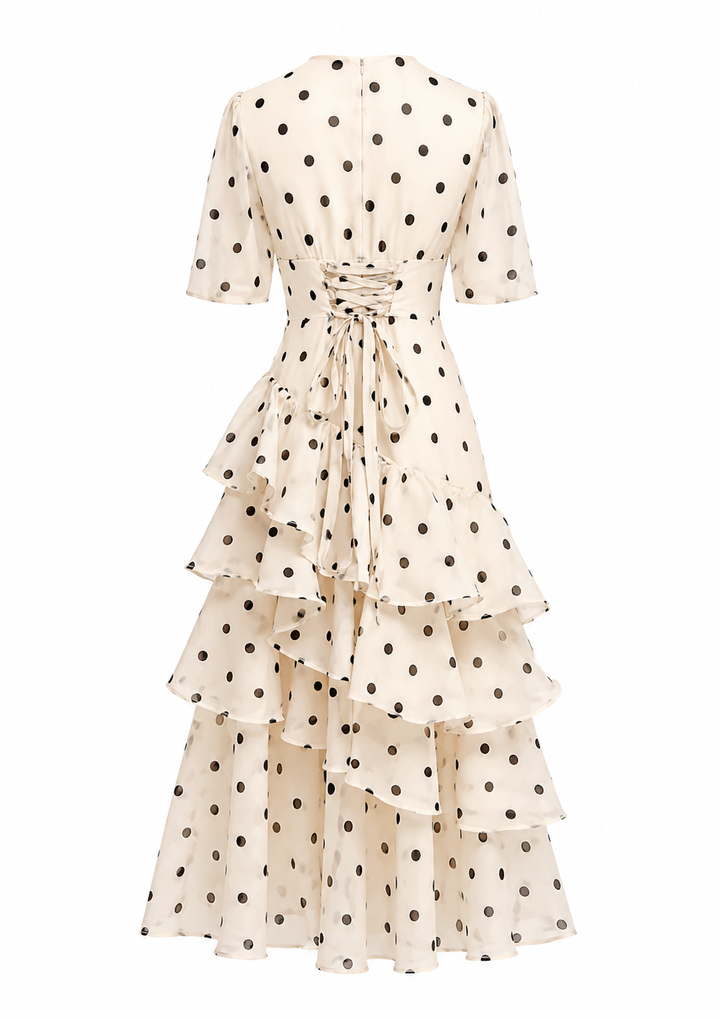 Ivory Polka Dot Ruffle Maxi Dress – Dottie
