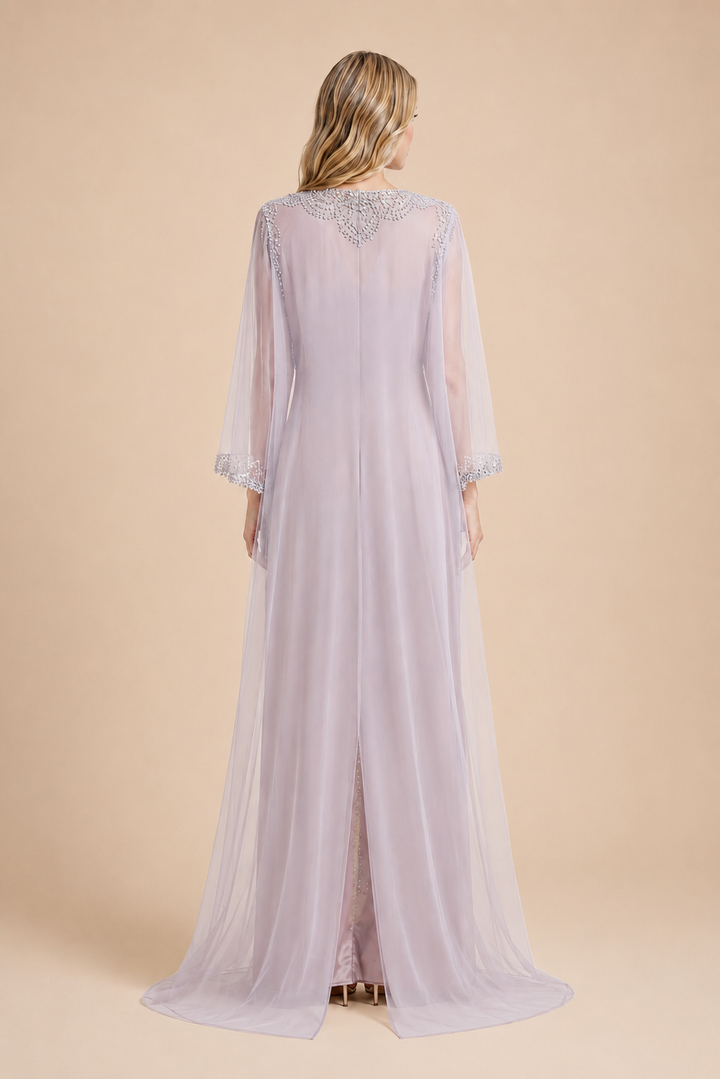 Embellished Cape Evening Gown – SERAPHINE