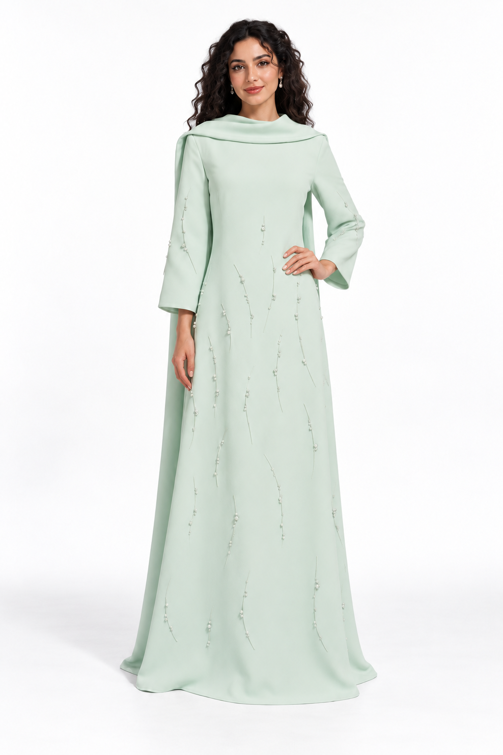 Embellished Cowl Neck A-Line Evening Gown - Grace