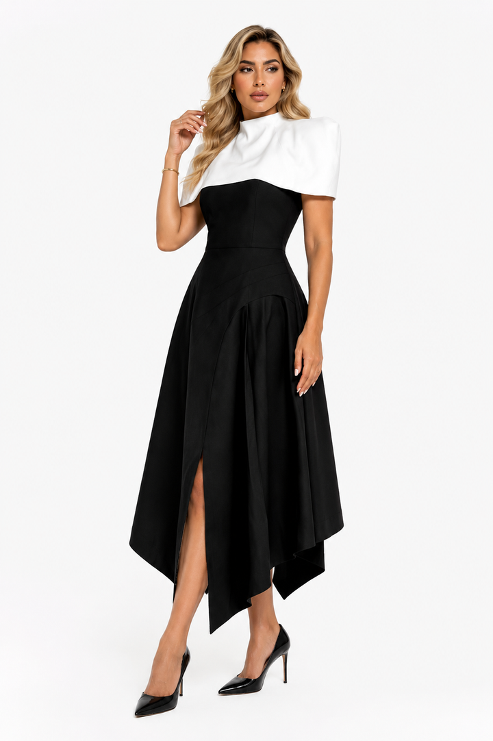 Asymmetric Halter Midi Dress - LORANA