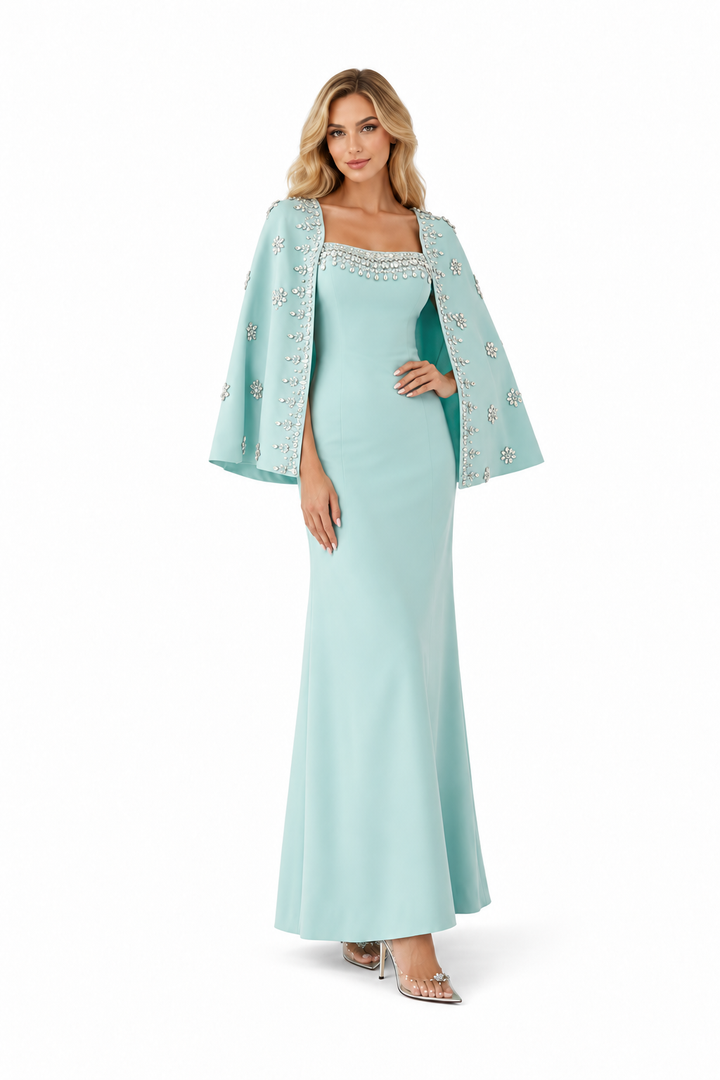 Crystal Cape Square Neck Evening - Aquaria