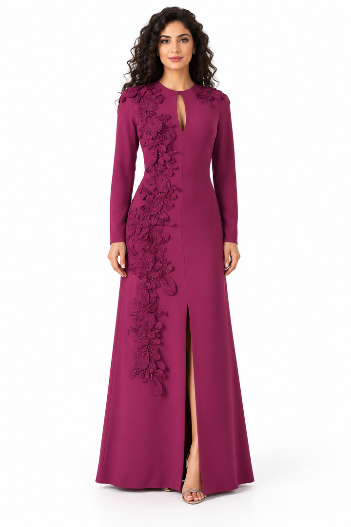 Floral Appliqué Slit Evening - Verona