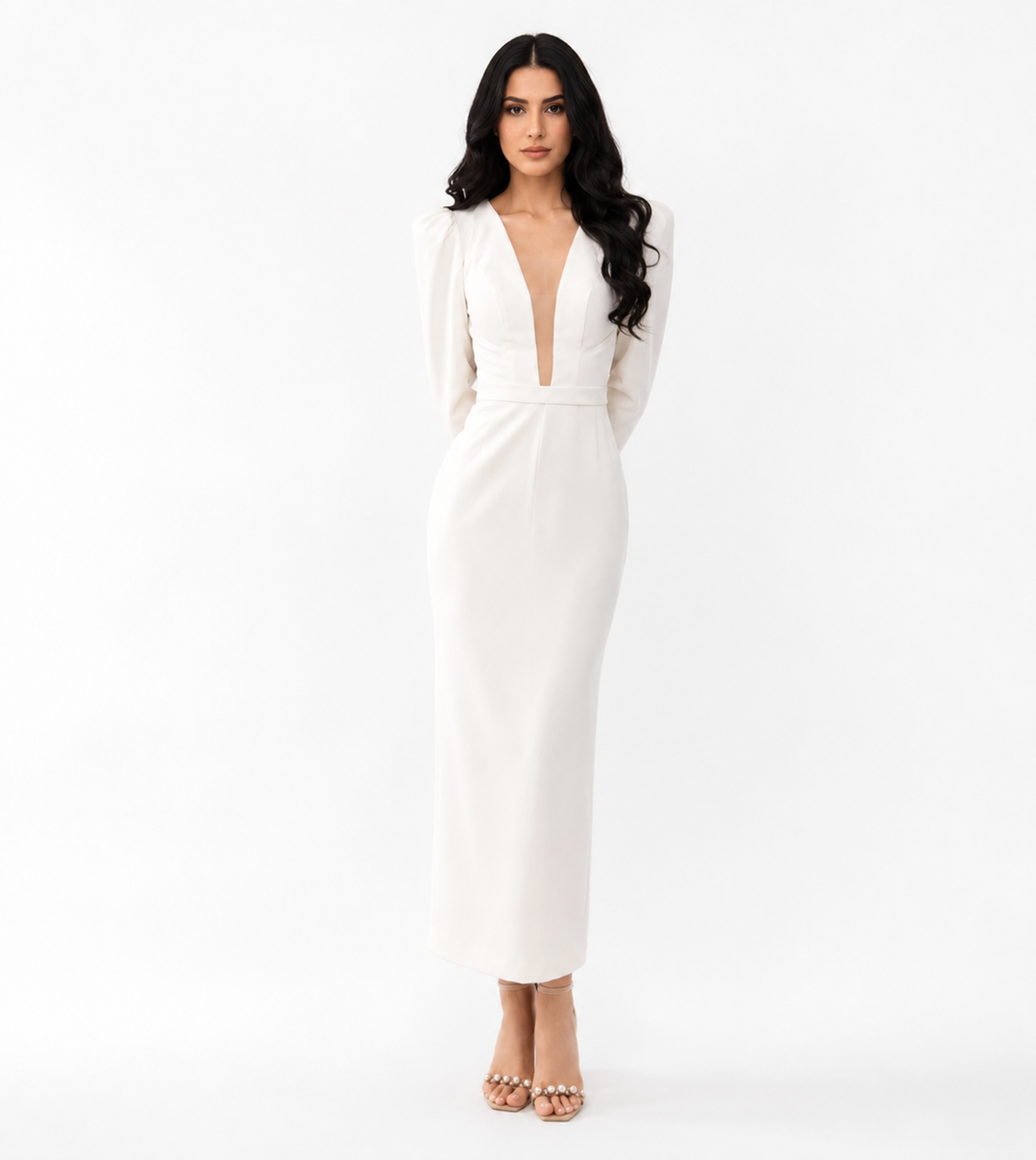 Plunging V-Neck Column Dress – Pear
