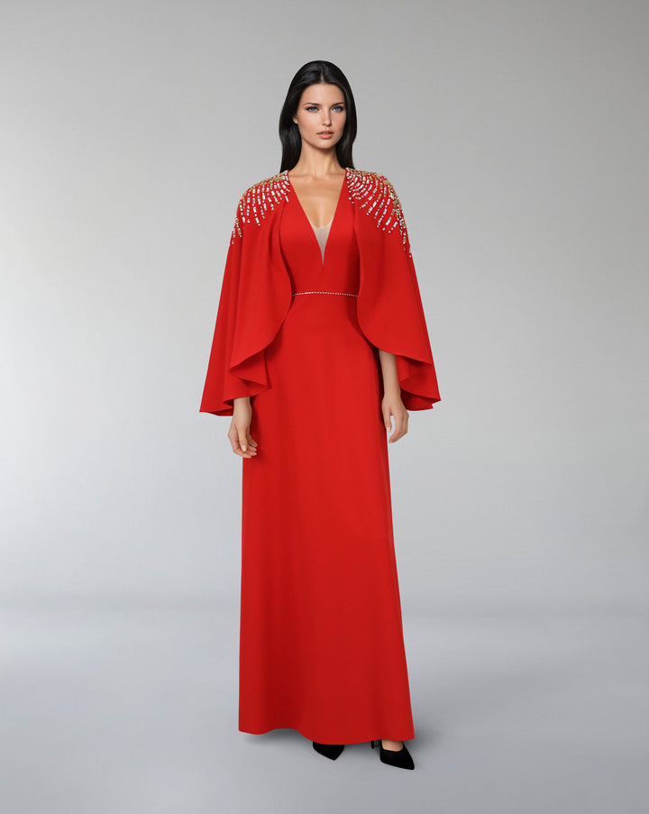 Beaded shoulders dress with cape sleeves  _ CARMAH