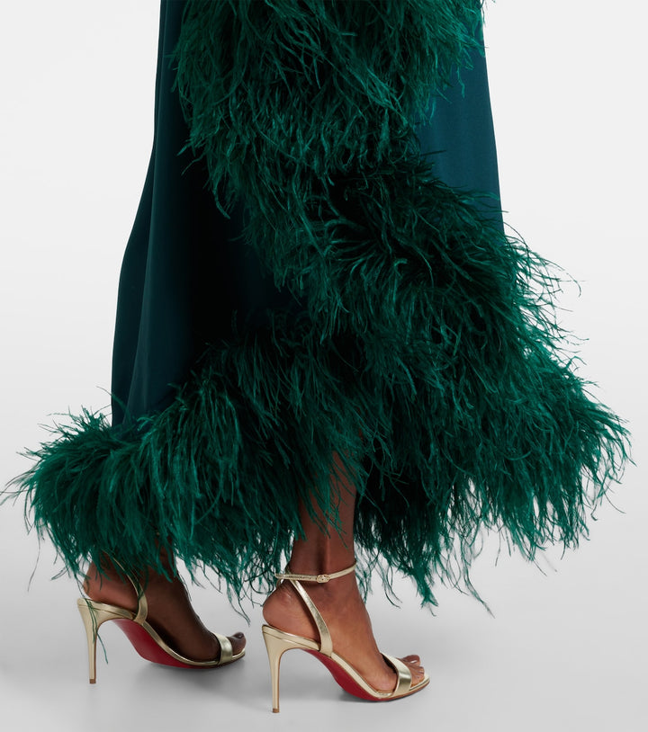 asymmetric gown with feather trim – VIVID