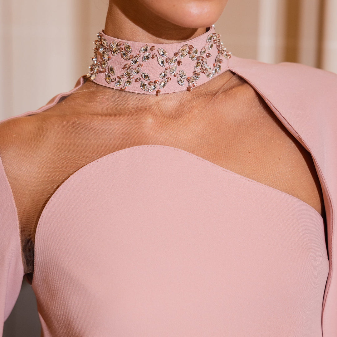 asymmetric cape gown with sculpted neckline – AMELIA