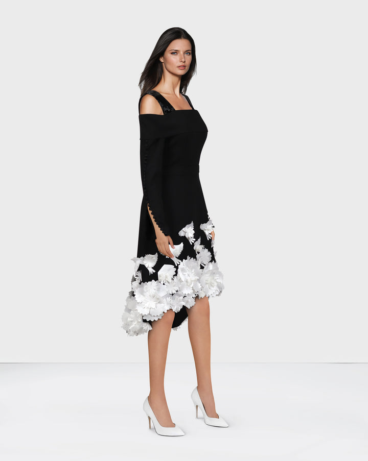 Little black dress with 3D flowered bottom - JOLLA