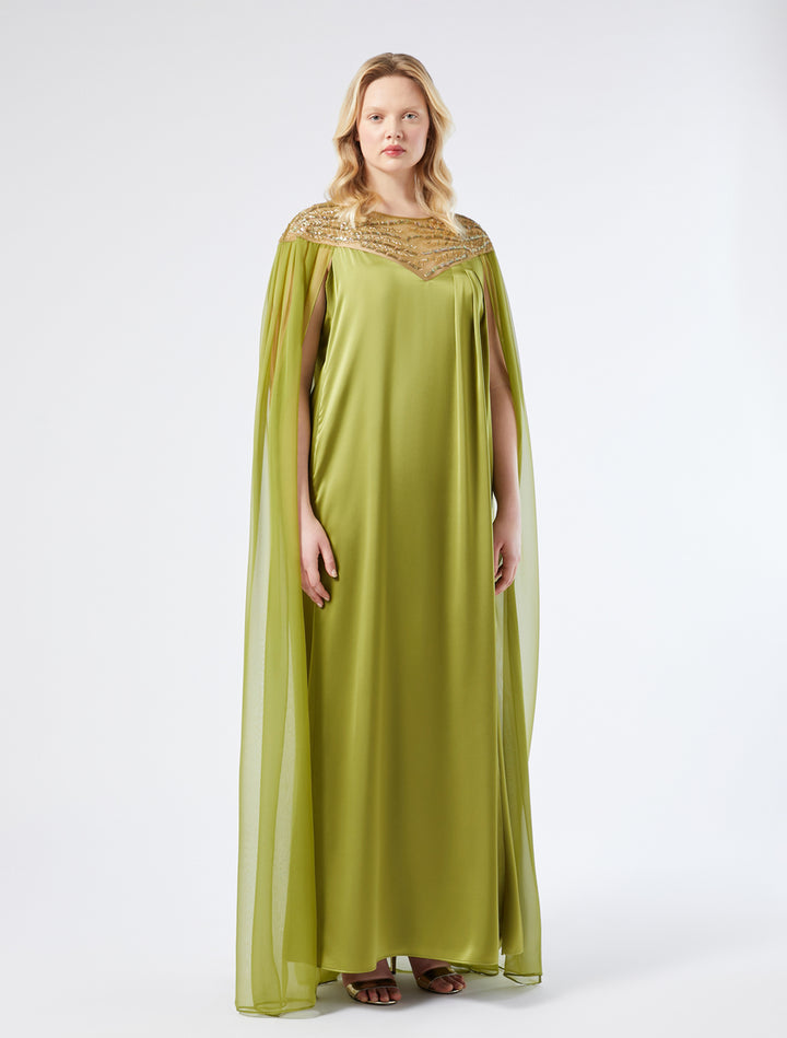 chiffon cape gown with embellished neckline – LUMINA