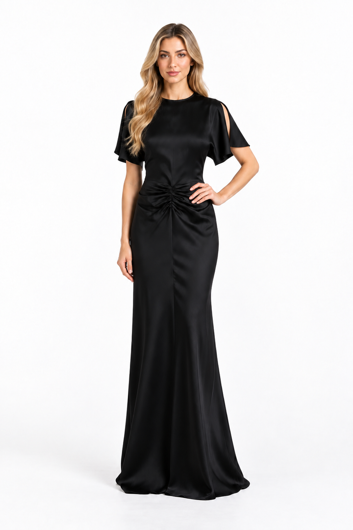 Ruched Short-Sleeve Gown - ELIANA