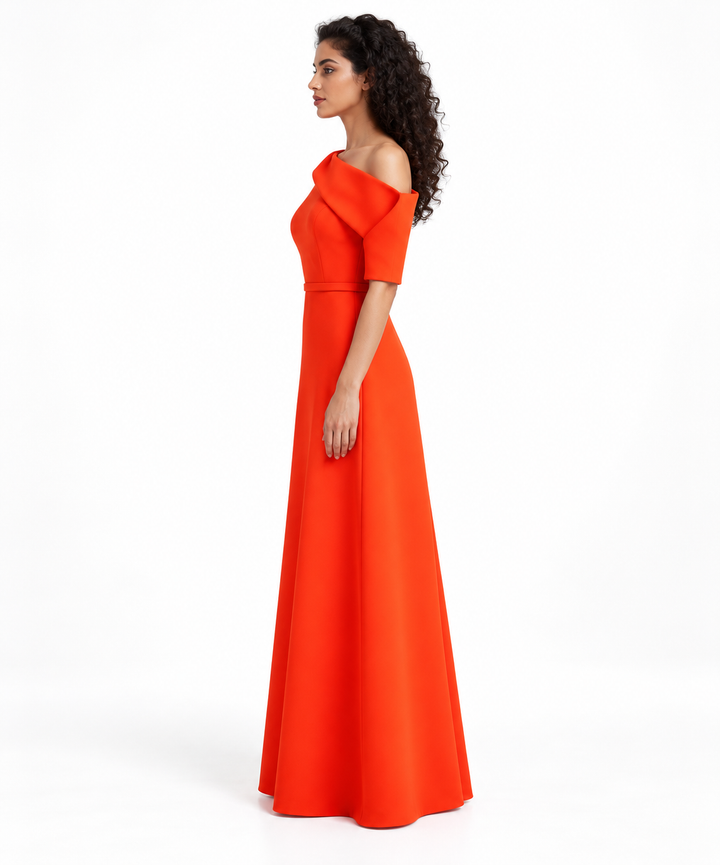 Asymmetric Off-Shoulder Evening Gown - Vermilienne