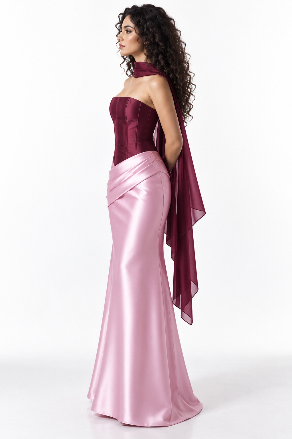 Two-Tone Draped Satin Evening - Marvella