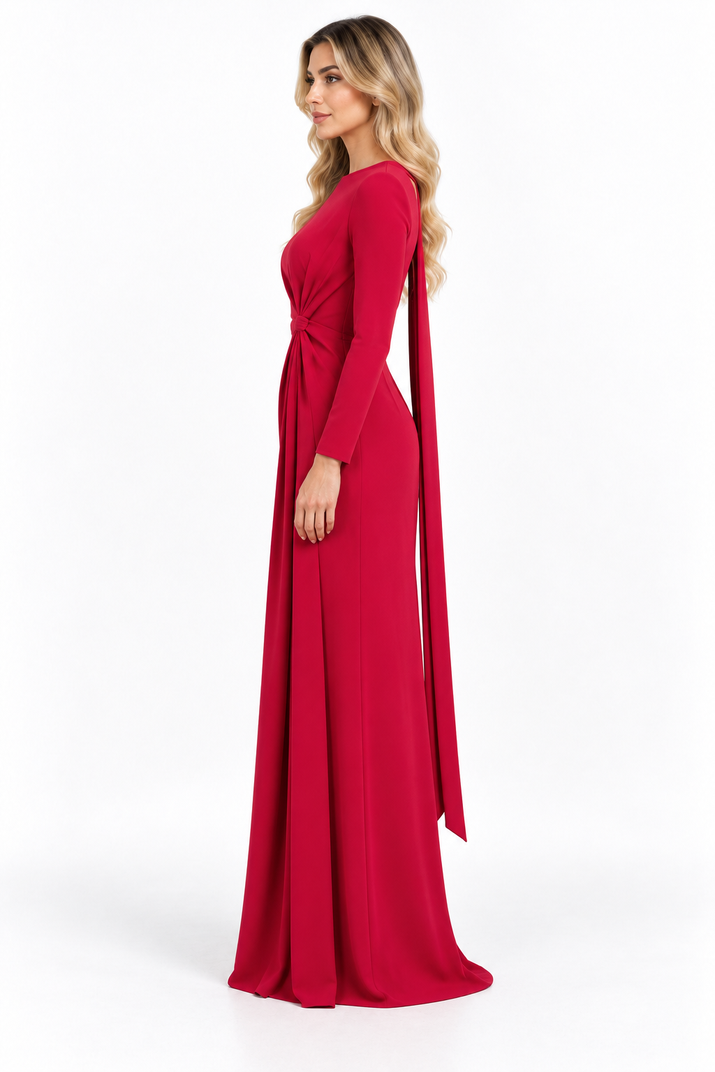 Fuchsia Pink Draped Waist Maxi Dress - Samira