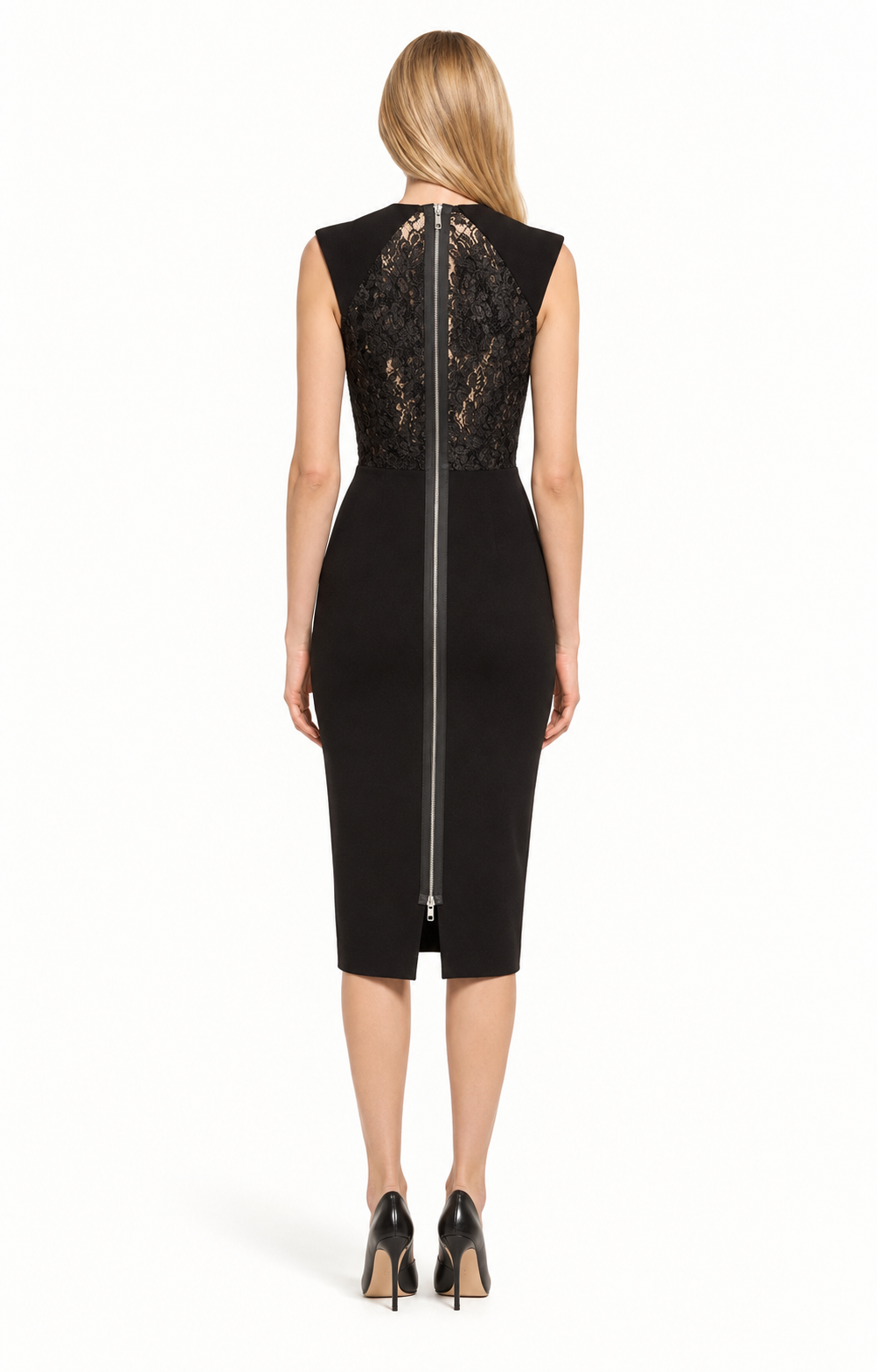 Black Sleeveless Illusion Panel Midi Dress – NOIRELLE