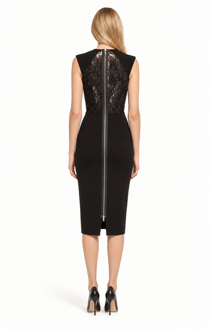 Black Sleeveless Illusion Panel Midi Dress – NOIRELLE