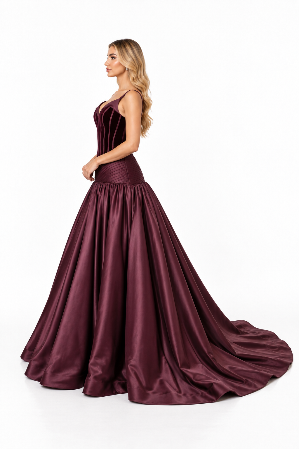 Velvet Corset Drop Waist - Merlot