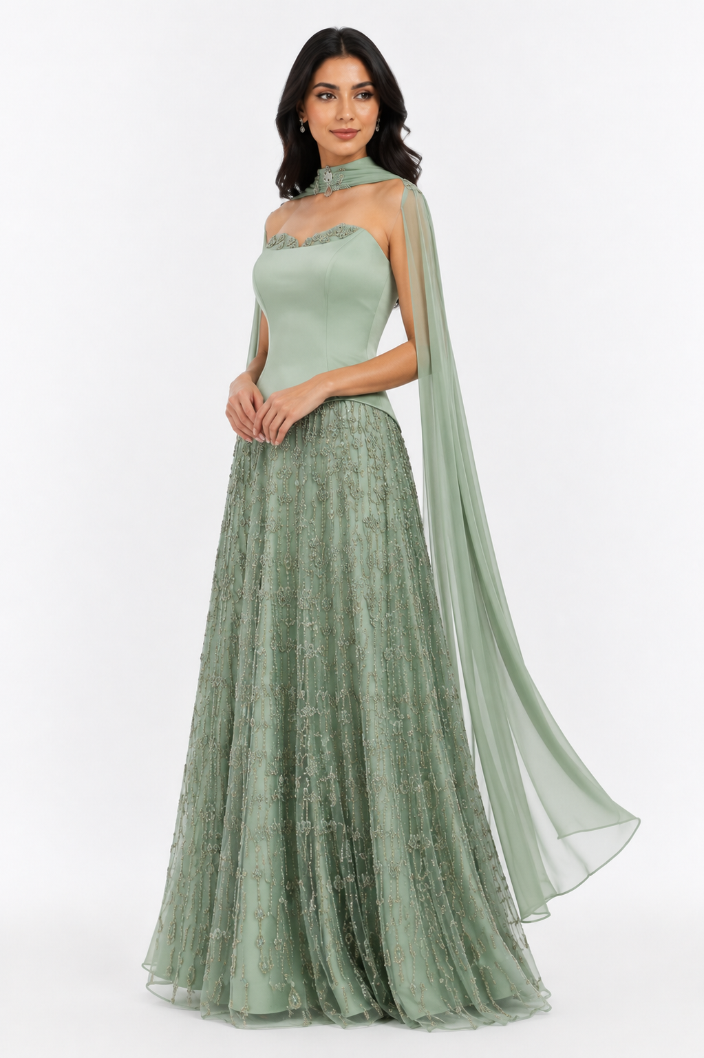 Crystal Draped Evening Gown – MINTELLE