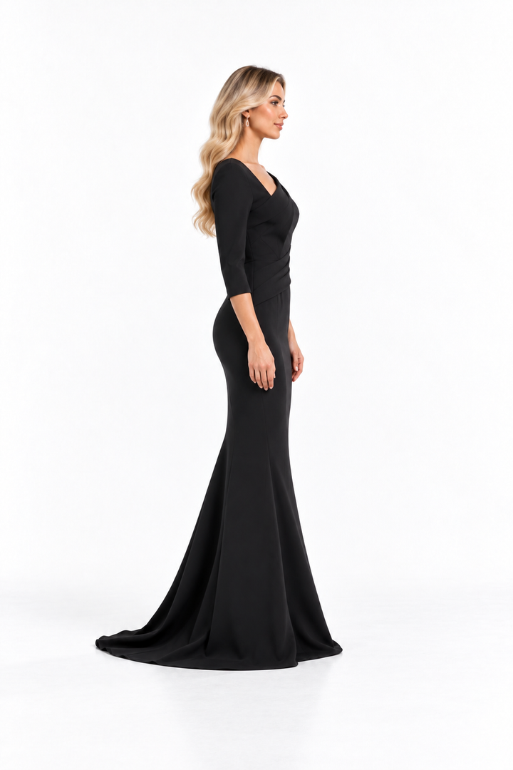 Black Asymmetric Draped Mermaid Maxi Dress - Marcella